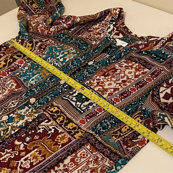 J Jill Long Sleeve Size M Button Up Multicolor Patch Pattern Boho Top Blouse - Picture 8 of 9